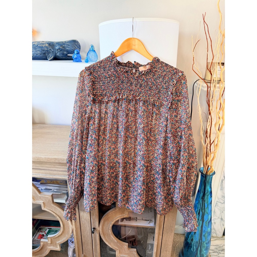 Twinset Milano Floral‎ Smocked Blouse Womens Multicolor IT 48 US L